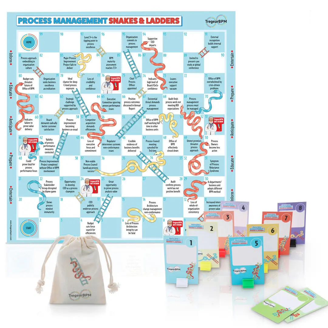 Process Management Snakes & Ladders Group Board, with Calico Bag and Tokens